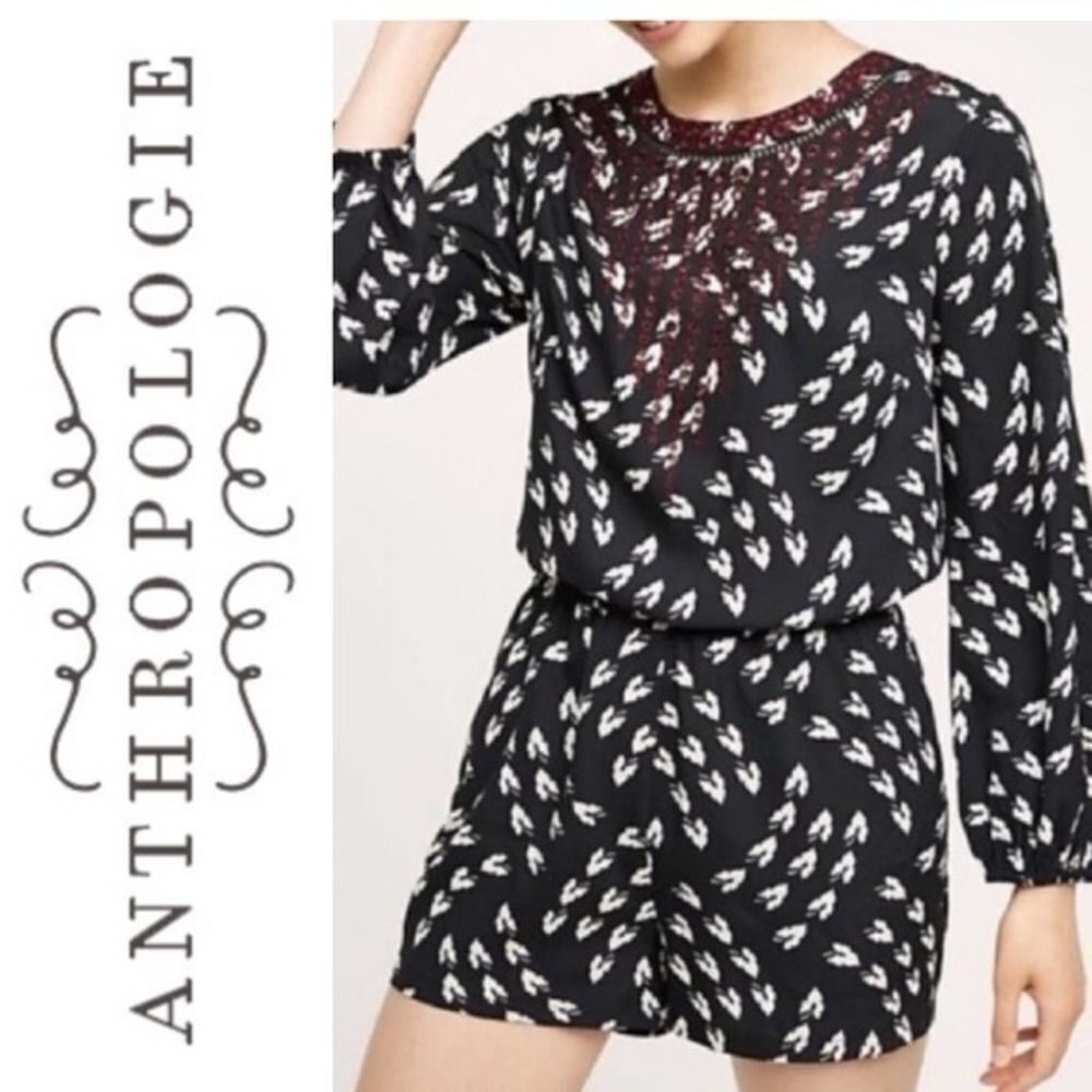 Ranna Gill Anthropologie Long Sleeve Printed Madine Romper Size small